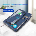 2021 New Leather Diary Wireless LED Logo Notebook with Powerbank and USB